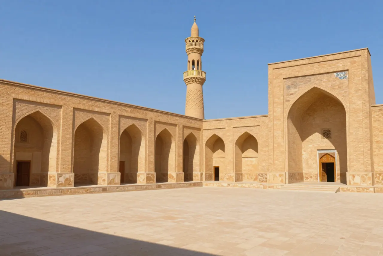 صورة توضيحية مولّدة بالذكاء الاصطناعي لـجامع ابن طولون بالقاهرة. المشهد توضيحي ولا يمثل صورة فوتوغرافية للأصل.