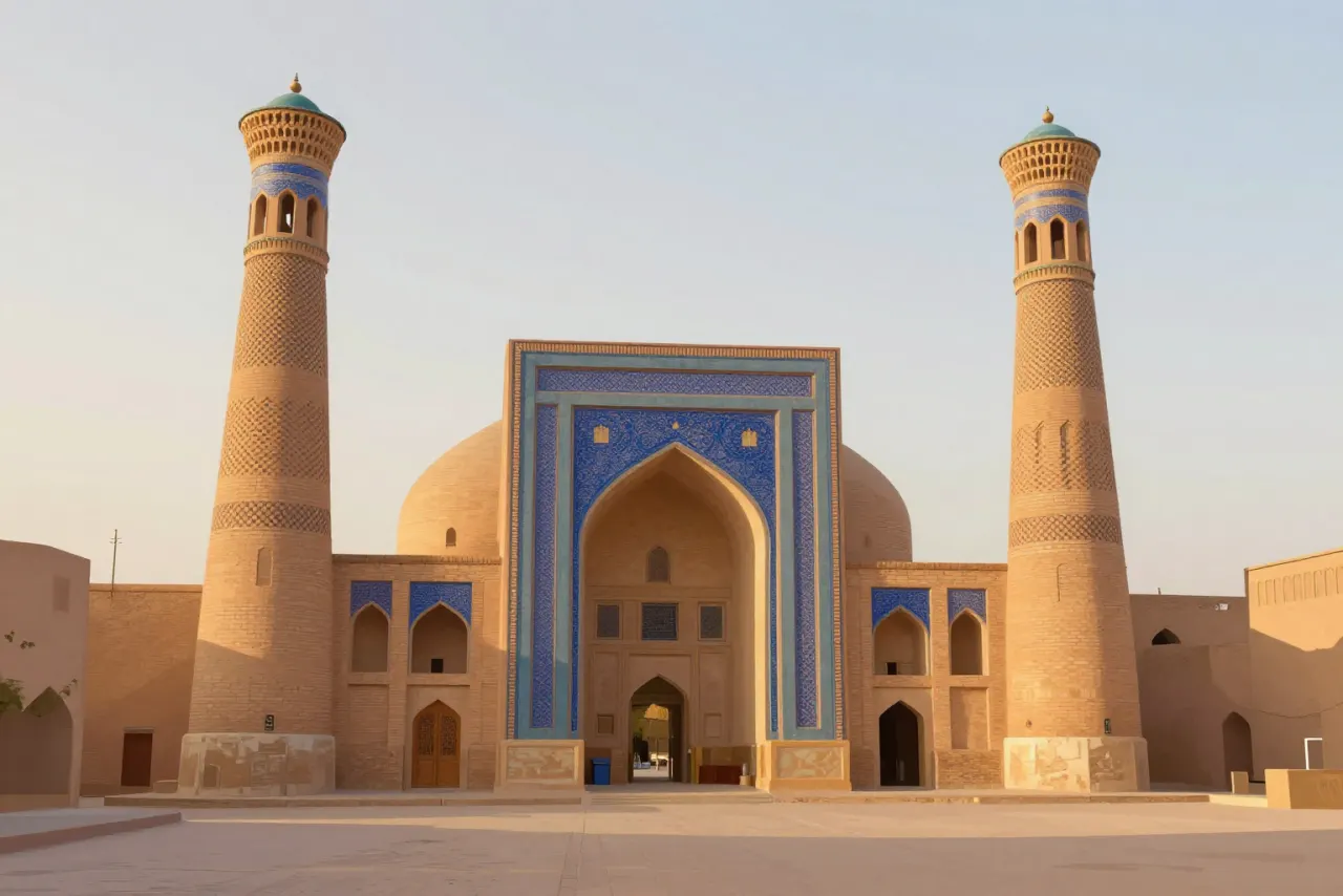 صورة توضيحية مولّدة بالذكاء الاصطناعي لـالمسجد الجامع في يزد. المشهد توضيحي ولا يمثل صورة فوتوغرافية للأصل.