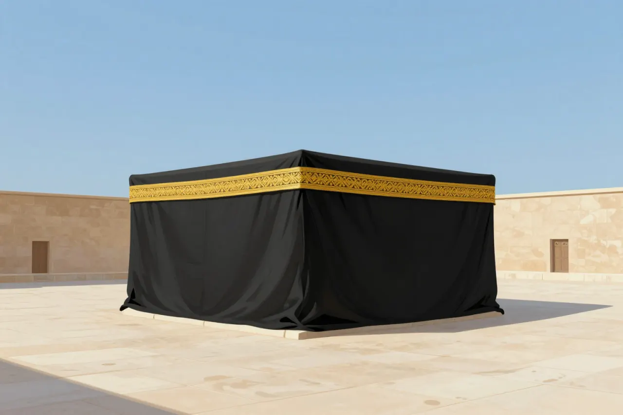 صورة توضيحية مولّدة بالذكاء الاصطناعي لـالكعبة المشرفة. المشهد توضيحي ولا يمثل صورة فوتوغرافية للأصل.