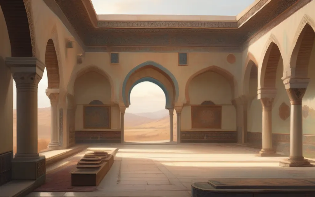 Illustration of the setting of: The pledge to Yazid as heir apparent (no people shown)