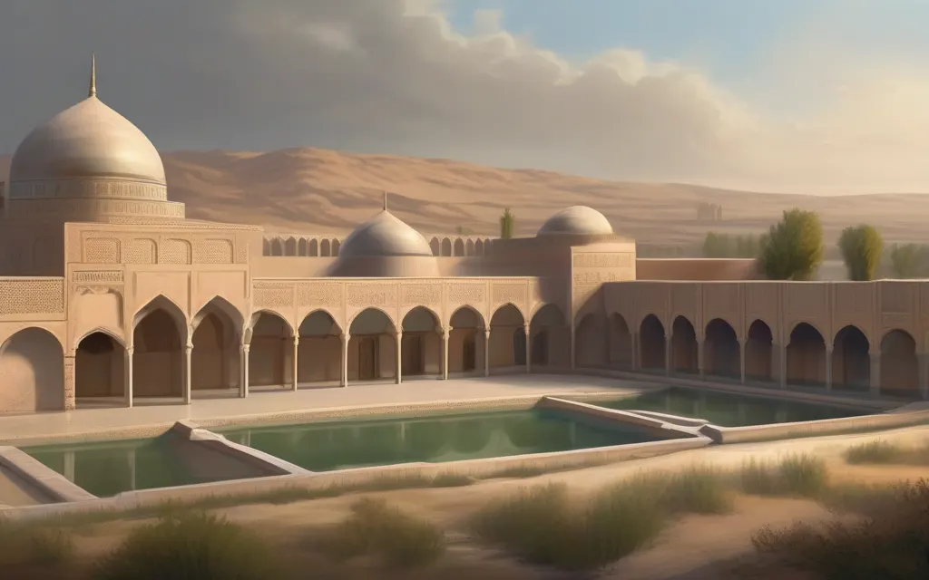 Illustration of the setting of: Sultan Sanjar's defeat by the Turks beyond the river in 536 (no people shown)